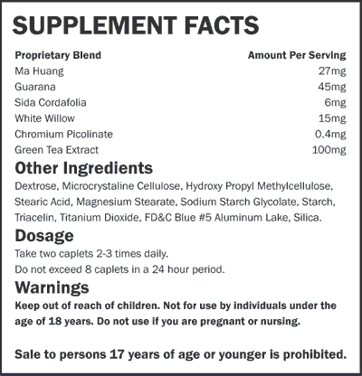 Blue Slim Supplement Facts